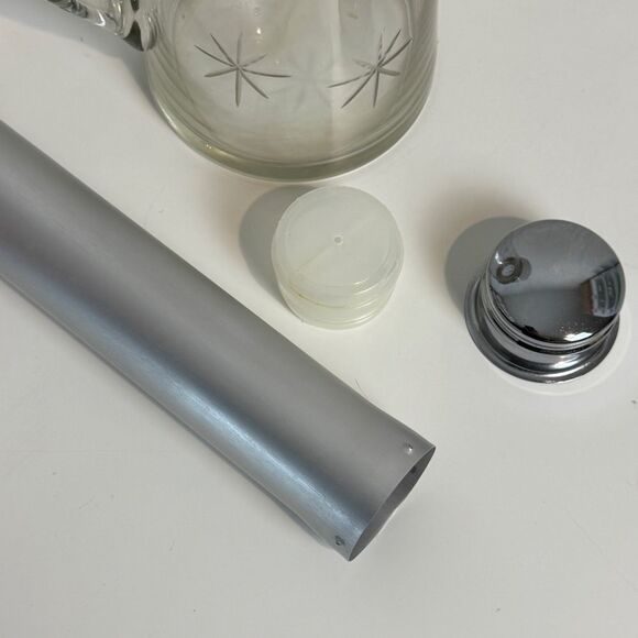 Vintage MCM Atomic Clear Glass Starburst Cut Pitcher with Freezer Tube - Picture 3 of 8